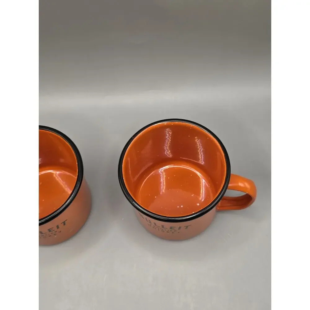 Bulleit Frontier Whiskey Orange Metal Camp Mug Set of 2 Enamel Style